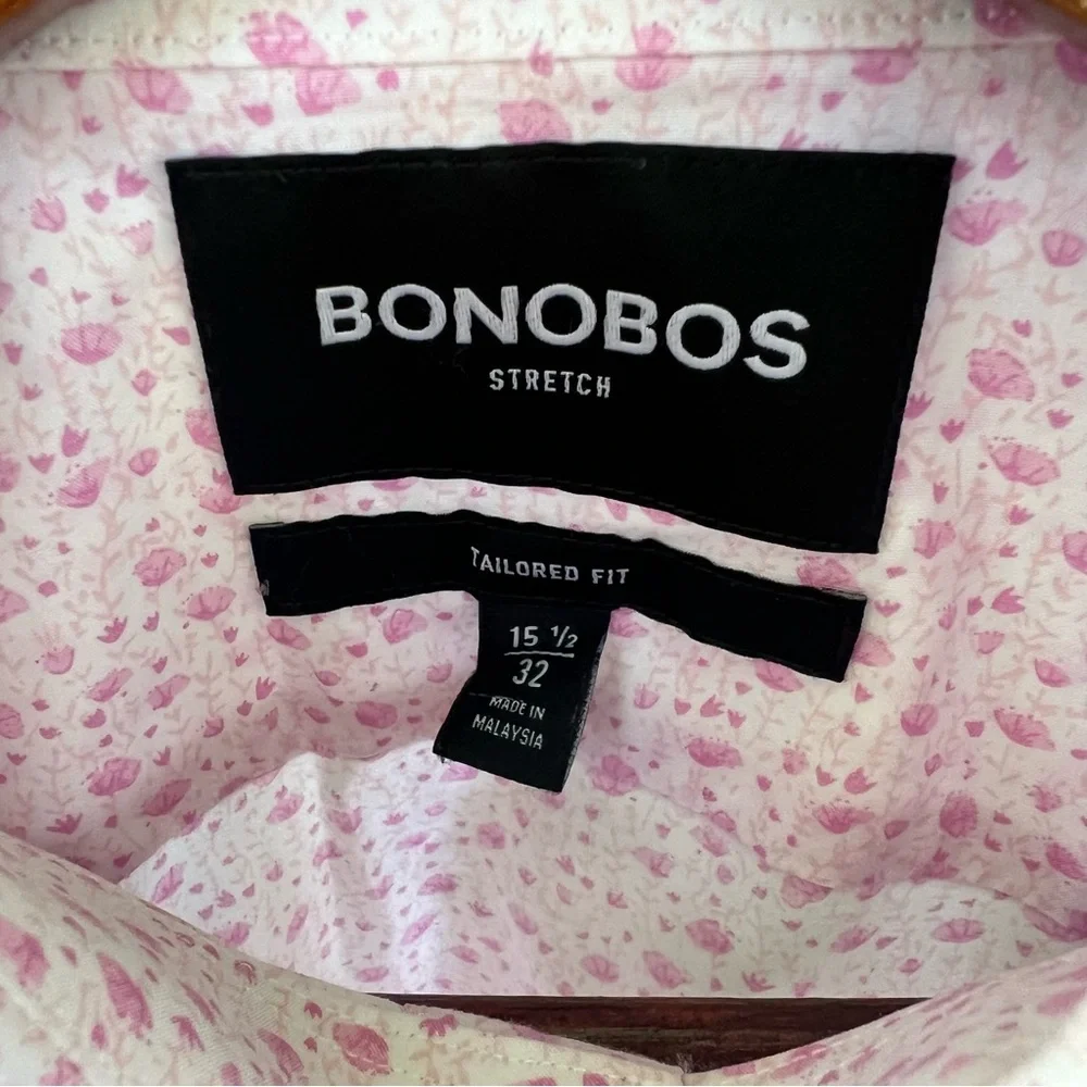 Bonobos Dress Shirt Pink Floral Slim Fit Cotton Long Sleeve Button Down 15.5/32